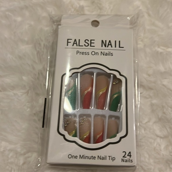 24 pcs Colorful Coffin Press On Nails with Rhinestones and Glitter - Picture 5 of 5